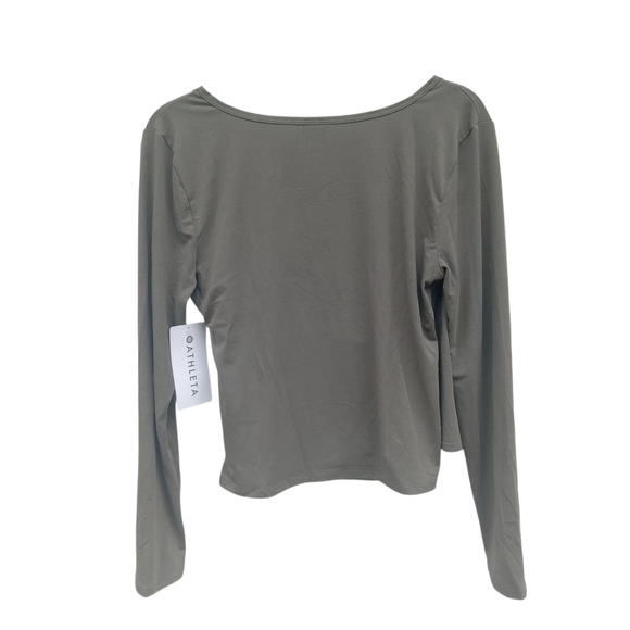 Athleta Fast Track With Ease Rib Reversible Top Women's Olive Long Sleeve Large - Picture 2 of 9